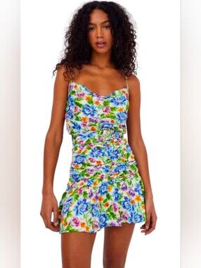 For Love & Lemons Miranda Floral Cowl Neck Mini Dress Size S